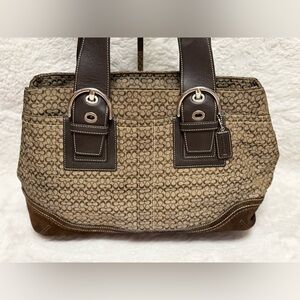 Coach Soho Signature Stylish Patterned Shoulder Bag-Canvas, Leather & Suede